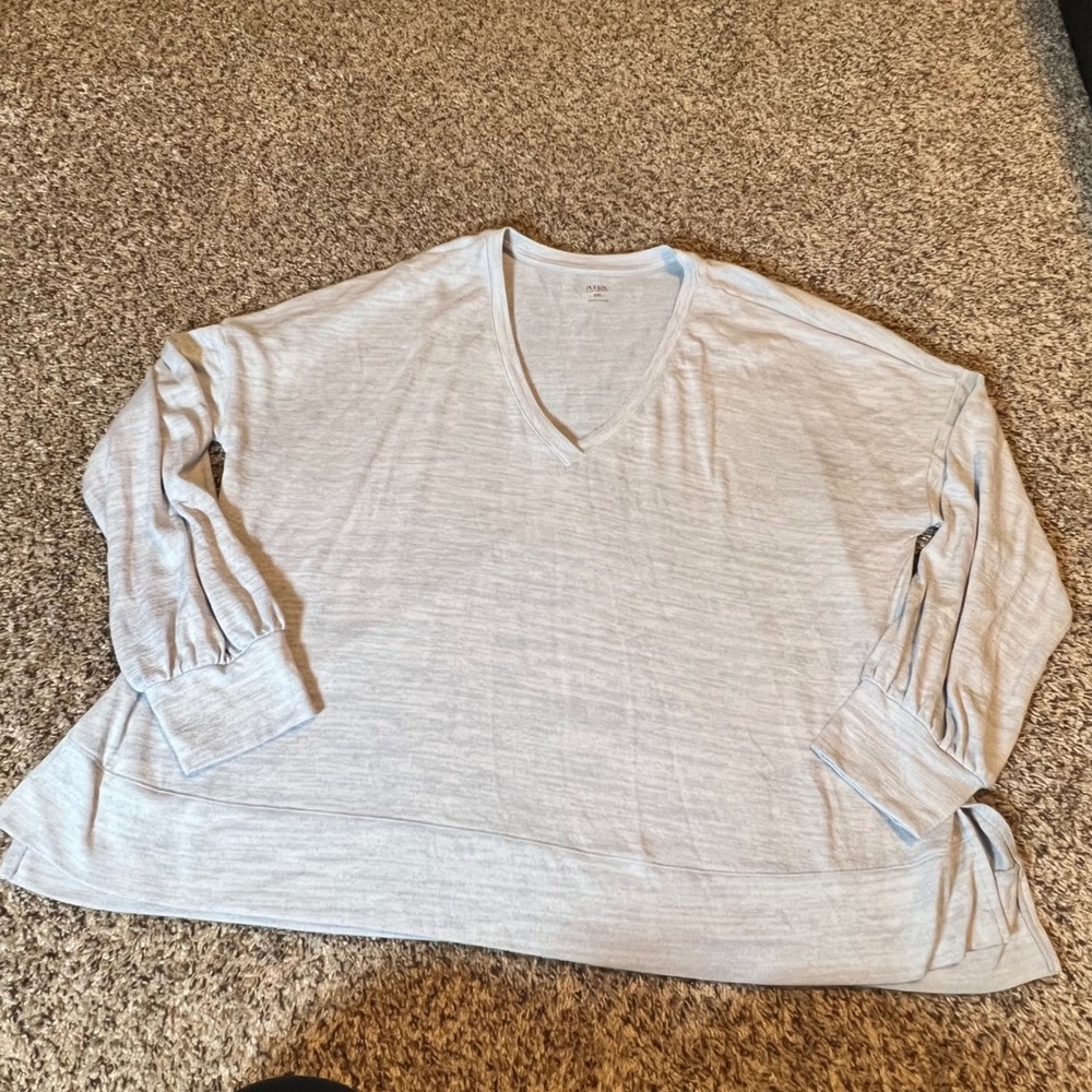 ANA A New Approach Women Light Blue V Neck Long Sleeve Pullover Plus Size XXL